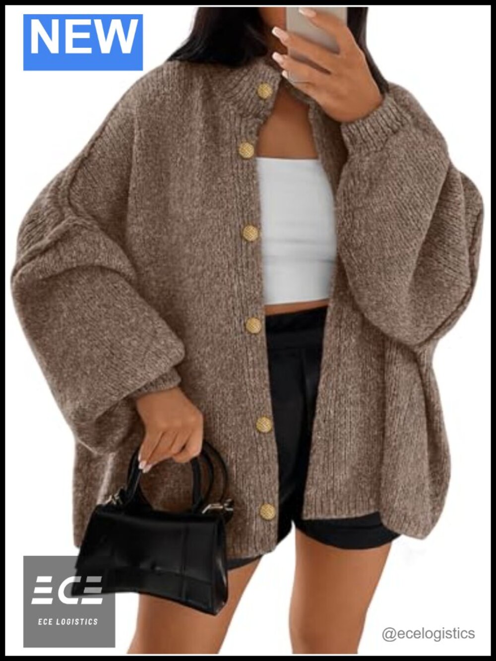 Womens Oversized Chunky Cardigan Button Front Cozy Mock Neck Sweater